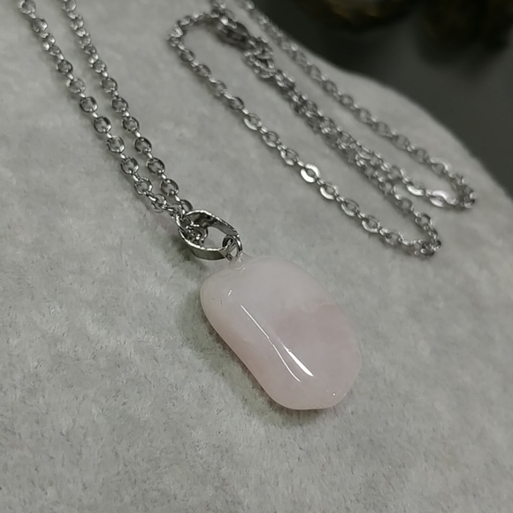 Rose Quartz Necklace Natural Gemstone Pink Crystal Pendant Stainless-Steel Chain - Picture 12 of 17